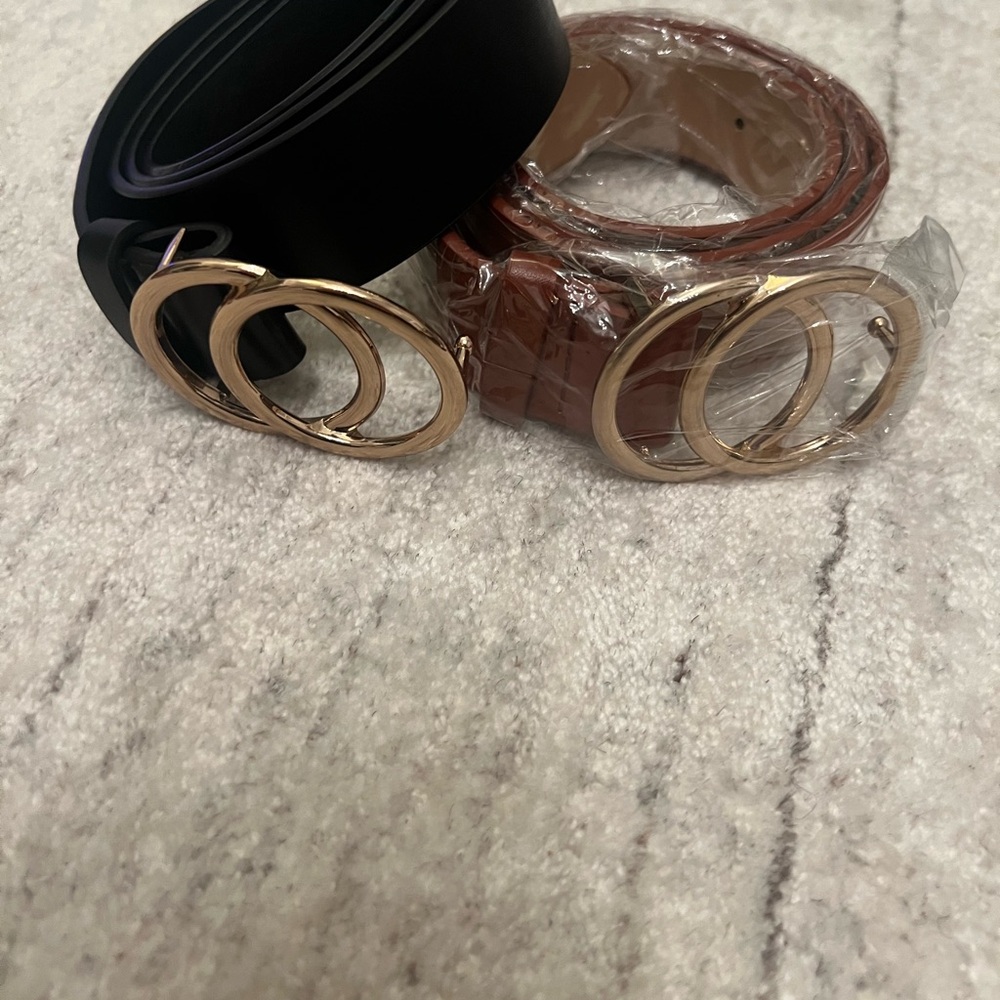 Elegant Black and Brown Belt Set with Gold Buckles